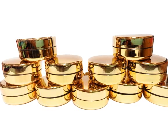 SHREE MAHA 10 Gram Cosmetic Sample Containers with Lids Empty Small Makeup Jars Plastic BPA Free color-Golden [ PACK OF 12...