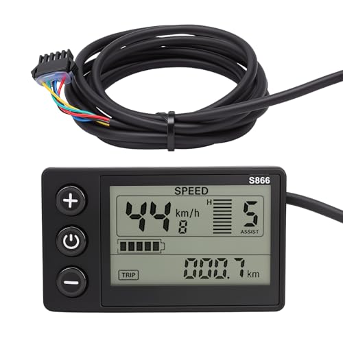 S866 Electric Bicycle Display LCD Meter Speedometer Odometer 24V 36V 48V Electric Scooter Control Panel with SM Plug for 0.9in Handlebars Black