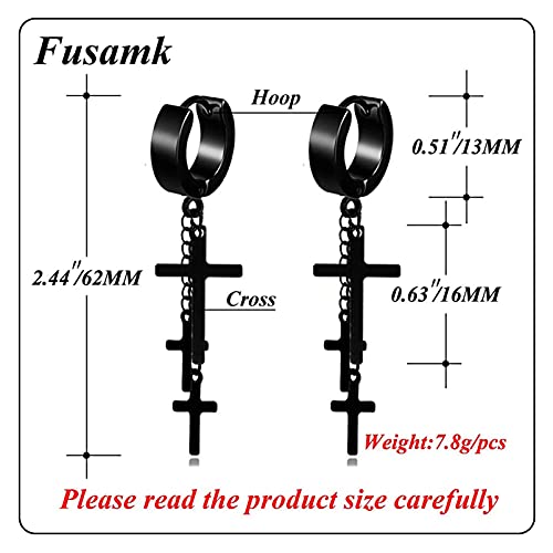 Punk Cross Drop Dangle Earrings Huggie Hinged Hoop Earrings,2PCS2