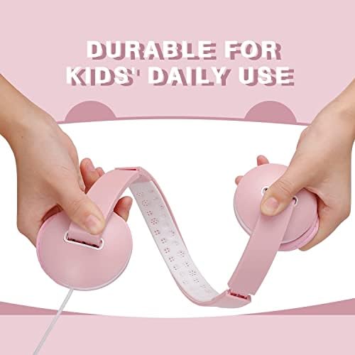 Kids Headphones, Lightweight Childrens Headphones for School, Foldable Wired Headphones with Microphone, Volume Control, Stereo Bass for mobile phone, tablet, PC, laptop- White and pink