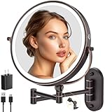 9' Wall Mounted Lighted Makeup Mirror,4000mAh Rechargeable Double Sided 1X/10X Magnifying Mirror with Light,3 Color Lights,Touch Dimmable,Extended Arm 360 Rotation Wall Mounted Makeup Mirror (Bronze)