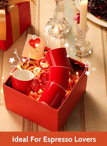 Image of Sweese 3.5oz Porcelain Espresso Cups Set of 4, Mini Coffee Mugs Demitasse Cups - Red