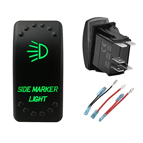 Image of Green Backlit Rocker Switch 5 Pin ON-Off Laser Etched Button Switch with Wires for Car Marine Boat UTV 20A /12V 10A /24V (Side Marker Light)