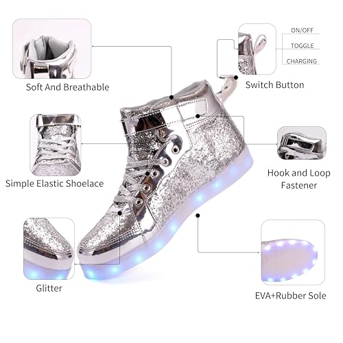 Image of Glitter Led Shoes Light Up Shoes High Top Sneakers for Women Men Flashing Dancing Shoes for Halloween Christmas Party with USB Charging
