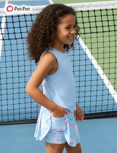 Image of PATPAT Girls Tennis Skirt Sets Moisture Wicking Tank Tops and Pleated Skirts 2 Piece Outfits Activewear Sets 5-12 Years