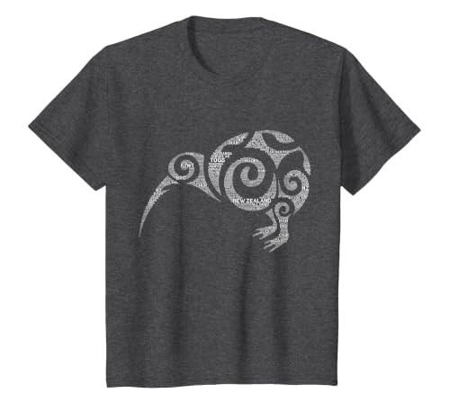 NZ Kiwi Maori Word Art Aotearoa Tribal Bird Icon New Zealand T-Shirt, Youth, Dark Heather Grey, 3T
