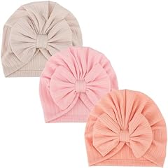 3 Pcs Bow Hats Wheat Patterned D/ 3-12 Months