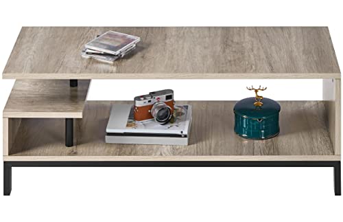 Yaheetech Tavolino Basso da Caffè 106 x 40 x 40 cm Tavolino Portaoggetti da Divano Moderno Tavolo Porta TV con Ripiano Inferiore Mobile da Soggiorno a 3 Livelli