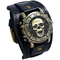 JewelryWe Reloj Calavera Steampunk Hombre: Reloj de Pulsera de