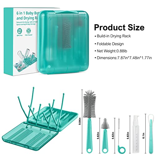 7 In 1 Bottle Cleaner Drying Rack Set With Baby Spoon,Silicone Bottle Brush,Nipple Brush,Straw Brush,Soap Dispenser,Travel Drying Rack & Storage Box,Baby Travel Essentials For Moms & Baby Shower Gifts #TOP1
