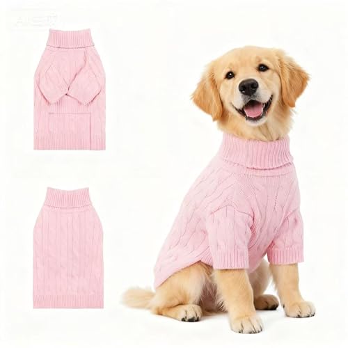 Image of Small /Medium Dog Sweater, Warm Dog Winter Coat w /Sleeves, Comfortable High Neck Premium Dog Clothes for Golden Retriever-Best for Holidays, Daily Walks XXL Pink