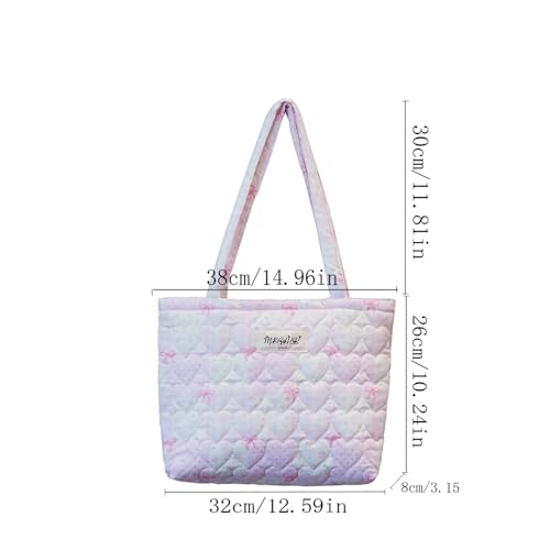 Image of Floral Quilted Cotton Shoulder Bag for Women Daily Use Medium Size Handbag Large Capacity Thickened Design Tote