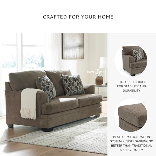 Image of Signature Design by Ashley Stonemeade Loveseat, Arrives Fully Assembled, Contemporary 2 Seater Small Couch, Toss Pillows Included, Anti-Sag Platform, Polyester Chenille Fabric, Nutmeg Dark Brown