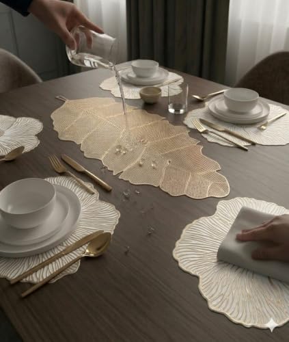 Image of Dakshya Industries PVC Waterproof Table Mat Combo Set of 7 | 6 Dining Placemats with 1 Decorative Runner Heat Resistant Washable