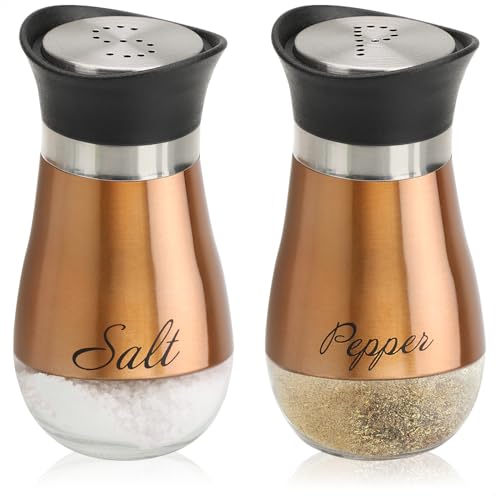 COM-FOUR® Ensemble salière et poivrière 2 pièces en acier inoxydable et verre - Récipient à épices avec étiquette - Shaker pour épices dans la cuisine...