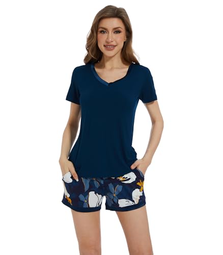 Image of WiWi Viscose from Bamboo Pajamas Set for Women Super Soft Short Sleeve Cooling Summer Plus Size Pjs Sets Sleepwear S-4X