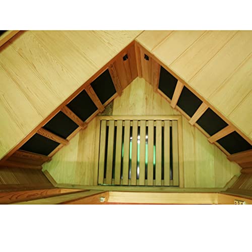 Dewello Infrarotkabine Infrarotsauna LAKEFIELD PRO 120×120 inkl. Duo Strahler, Vollspektrumstrahler, Bodenstrahler Hemlockholz & Zedernholz, LED- Farblicht, Bluetooth, FM, MP3, USB-8