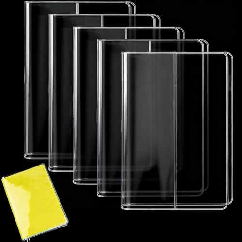 CRASPIRE 5 Pack A5 Clear Cover Transparent Planner Notebook Sleeve 8.7x12.67 Plastic Journal Book PVC Waterproof Rectangle Protector Bag Pouches for Office Textbook Paperback Hardcover Book Lovers