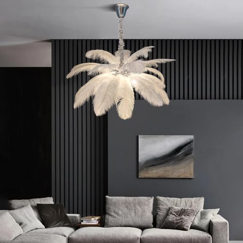 Image of Harold Electricals Modern White Ostrich Plumes Chandelier |Creative Feather Dulight Ceiling Pendant Light for Bedroom Living Room Dining Area Cafe Hotel Photography Prop -Bulb Included