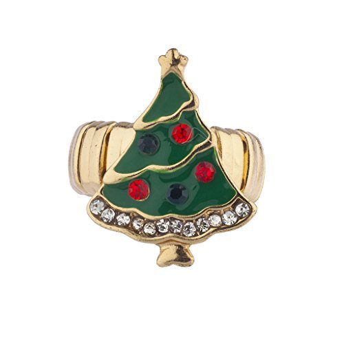 Goldtone Festive Holiday Christmas Tree Stretch Ring