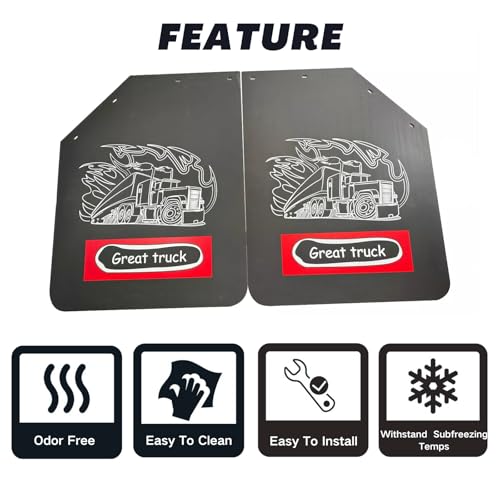 Image of 2PCS Angled 24 inch x 30 inch Mud Flaps Splash Guard with Great Truck Pattern Replacement for Semi Truck Trailer Heavy Duty 1 /5 inch Thick Polymer + PE