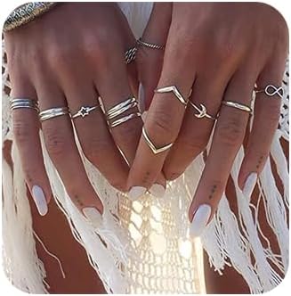 Women 12pcs Rings Silver Rings Women Ring Set Rings Size 5 6 7 8