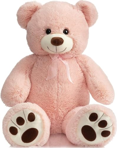 Image of RVA Teddy Bear Stuffed Animals, 3 Feet Big Pink Stuffed Bear Plush Toy with Footprint, Gifts for Kids, Wife, Girlfriends on Christmas Birthday Valentine's Day, 36 inch