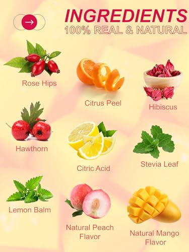 Image of TeeLux Mango Peach Herbal Iced Tea Bags, Caffeine Free, Cold Brew, 100 ct | Hibiscus Tea with Rosehips, Stevia & Lemon Balm, Mango & Peach Flavors, Tart-Sweet Taste, No Boiling Required, Hot or Cold
