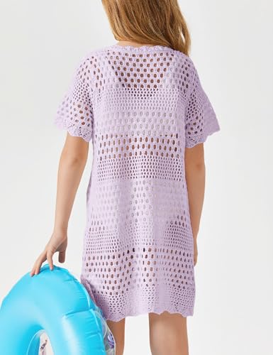 Image of Amarmia Girls Swim Cover Up Crochet Bathing Suit Cover Ups Short Sleeve Summer Beach Dress