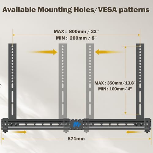 Image of Mounting Dream Soundbar Mount Sound Bar TV Bracket with Holes /Without Holes, Non-Slip Base Holder Extends 3.4 inch to 6.1 inch, Up to 20 LBS, Safe and Easy to Install MD5425