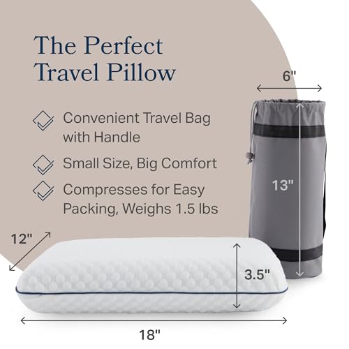Image of Weekender Cooling Gel Memory Foam Camping Pillow - Travel Size, Ventilated Cooling Pillow for Side & Back Sleepers, Neck Support, Compact with Carry Bag, Washable Cover