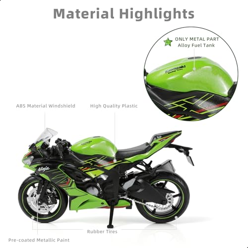 Risopen 1:12 Motorcycle Model Toy for Kawasaki Ninja ZX-6R Metal Die-cast with Plastic Motorcycle Model Mini Moto Gift for Adult - Thumbnail 3