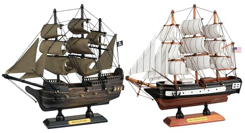 SAILINGSTORY Wooden Model Ships Pirate Ship Model Black Pearl, USS Constitution
