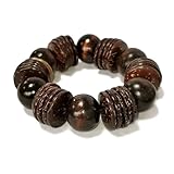 Caiyao Bohemian Wooden Round Beaded Chunky Stretch Bracelet Ethnic Boho Bangle Coconut Husk Beads Jewelry Wood Elastic Wristband for Women
