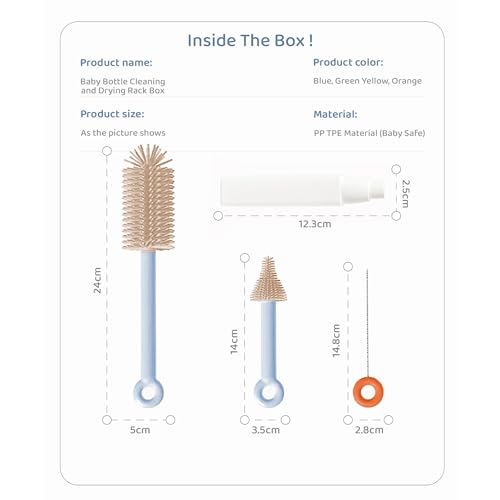 Image of StarAndDaisy Baby Bottle Cleaning Brush with Silicone Bristle Brush for Bottle & Nipple | 360 with Stand, Long Handle, Easy to Clean Narrow & Wide Neck Bottles with Corners -Assorted