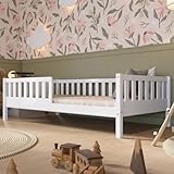 Crazy Pine Letto per Bambini 190x90 cm – Letto Montessori a Pavimento Alto in Legno Bianco con Barriera – Sicuro per Bambini Piccoli – Design Scandinavo - Crazy Basic