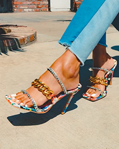 Cape Robbin Vavaboom Sexy Stiletto High Heels for Women, Square Toe Shoes Heels with Link and Faux Rhinestones3