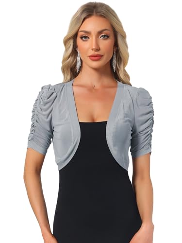 Image of Allegra K Casual Short Sleeve Mesh Sheer Shrug for Women Open Front Cropped Cardigan Bolero