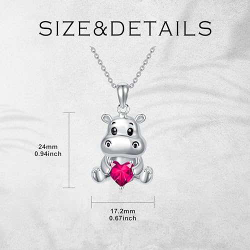 Image of PROESS Animal Birthstone Necklace 925 Sterling Silver Otter /Axolotl /Hippo /Elephant /Dachshund /Monkey /Red Panda Pendant Necklace Animal Birthstone Jewelry Gifts for Women