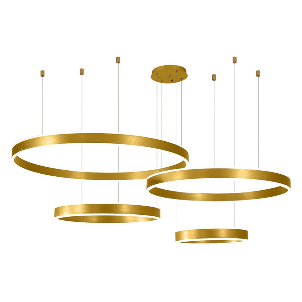 GGBBJJ Brushed Gold Modern LED Chandelier 3 Ring Ceiling Hanging Light for Living Room Adjustable Large Round Circular Pendant Lamp for Dining Room Bedroom Kitchen Foyer Office Hotel, Warm White