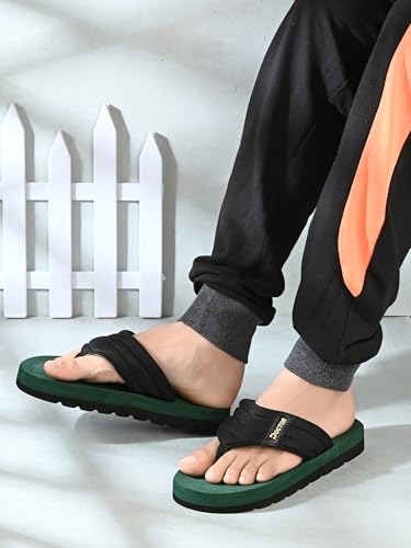 Image of Cushioned Flip Flops for Men | Padded Fabric Strap Thong Slippers | Lightweight Anti-Slip EVA Sole Everyday Wear Footwear