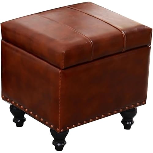 Banc ottoman de rangement en cuir rouge : l'élégance du bois