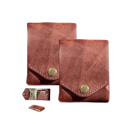 Slim and simple men's wallet, multifunctional small wallet with built-in pen slot suitable for daily commuting business travel(Brown-2pcs)