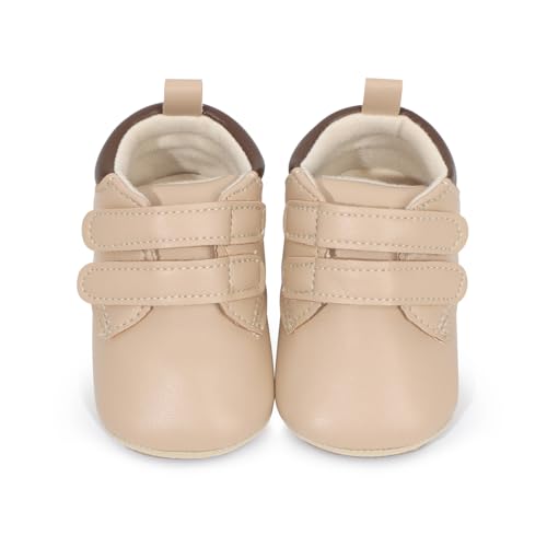 Image of HsdsBebe Baby Boys Girls Pu Leather Hard Bottom Walking Sneakers Toddler Rubber Sole First Walkers Infant Cartoon Slippers Crib Shoes