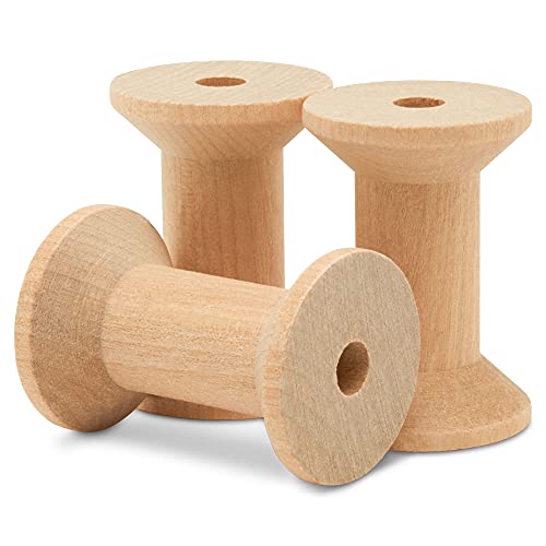 Hourglass Wooden Spools 2 x 1-3/8 Inch, Pack of 12 Large Wood Spools, Unfinished Birch, Splinter-Free for Crafts by Woodpeckers