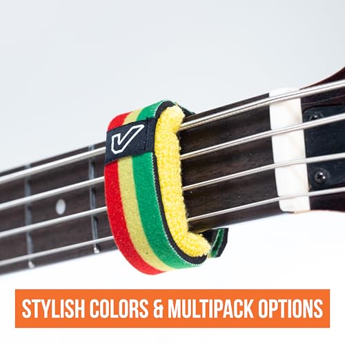 Image of Gruv Gear Fret Wrap & Guitar Mute, Fretwrap for Acoustic, Electric & Bass | String Dampener Recording, Tapping & Practice Accessory (1 Pack, Small Red /Yellow /Green, Fits 4 String Bass, 6 String