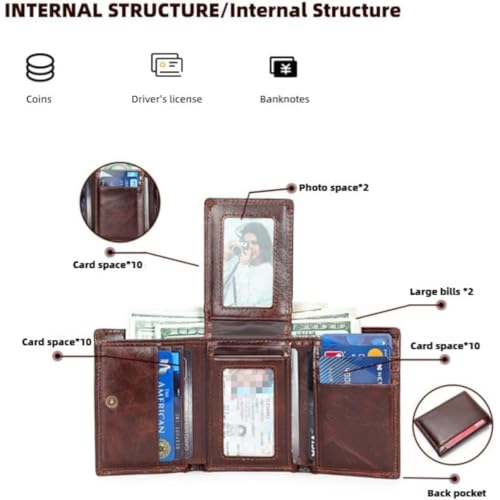 Genuine Leather Wallet Trifold Slim RFID Blocking Large Capacity Multi Card Slots Ultra Thin Easy Carry Front Pocket for Men (Black)4