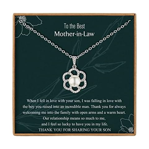Vanjewnol Mother in Law Gifts from Daughter in Law Mothers Day Birthday Gifts for Mum New Mum Gifts Simulated Pearl Necklaces Silver Necklaces for Women Flowers Necklace N08B Cover