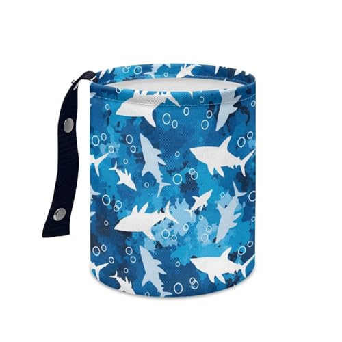 Image of Blue Shark Car Trash Bin Hanging, Waste Basket - Cute, Portable, Collapsible, Waterproof Rubbish Bag for Back Seat, Floor, or Hanging Headrest