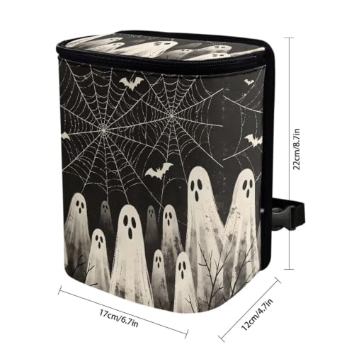 Image of Halloween Ghost Spider Web Car Hanging Trash Can Garbage Can with Adjustable Straps Universal Car Accessories Interior for SUV Trucks